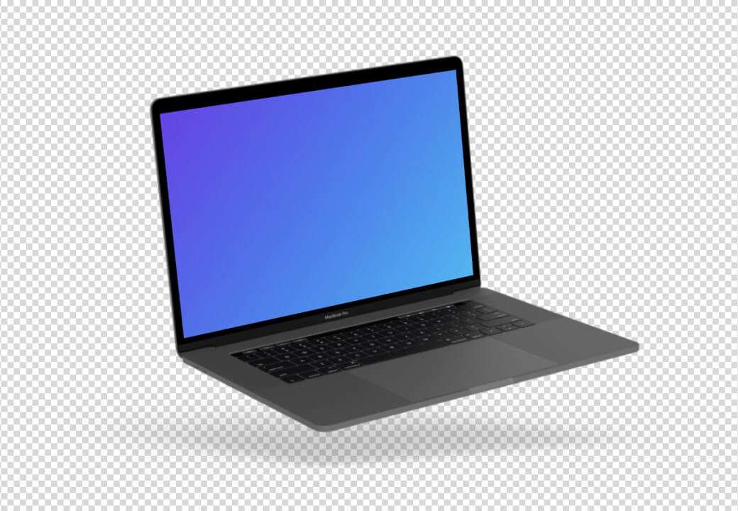 Macbook Pro transparent mockup flottant vers la gauche