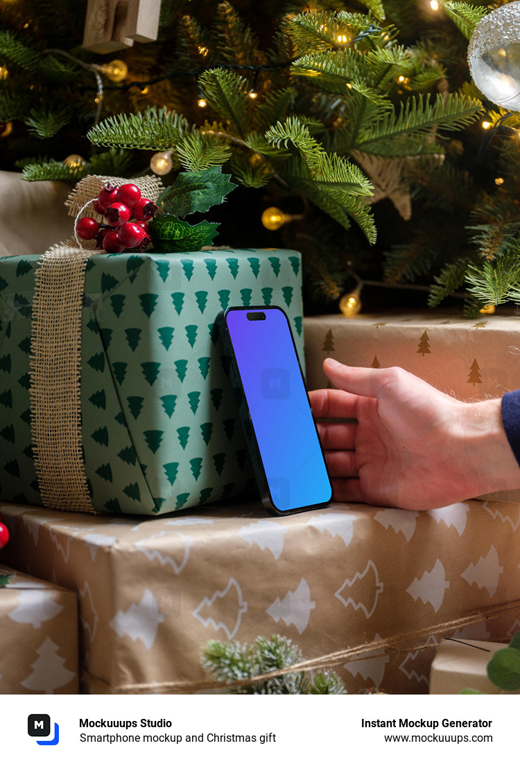 Smartphone mockup and Christmas gift