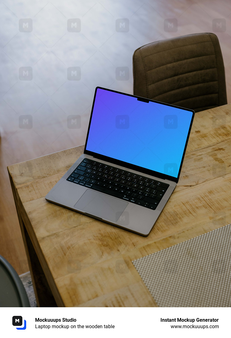 Laptop mockup on the wooden table