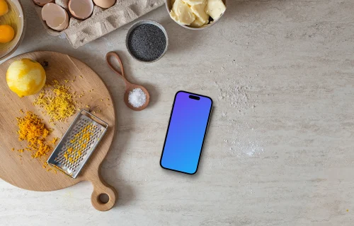 Cooking scene with iPhone mockup