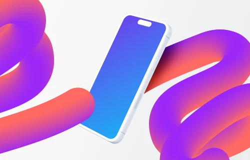 Smartphone en argile flottante Mockup avec formes dégradées colorées