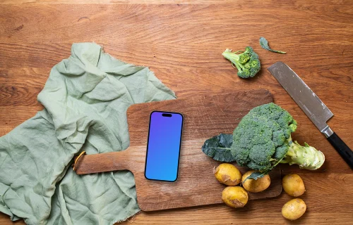 Légumes frais avec iPhone mockup