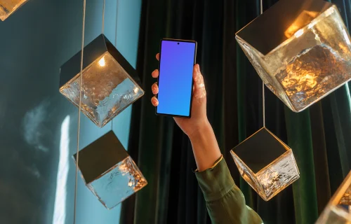 Golden lights in the lounge with Google Pixel mockup