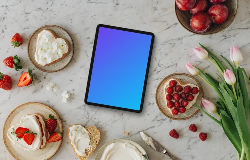 Heartwarming scene for Mother’s day with tablet mockup