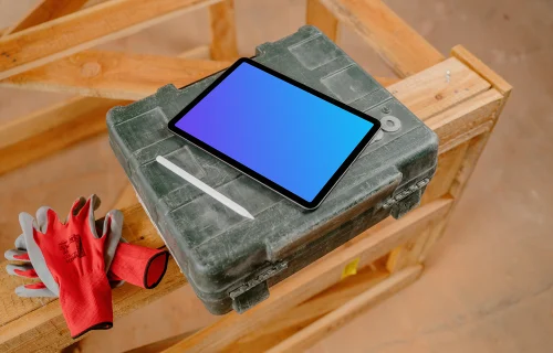 iPad Air placed on the construction equipment