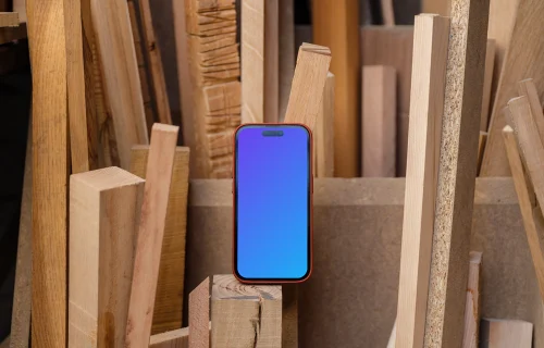 iPhone 14 Pro mockup with wooden background