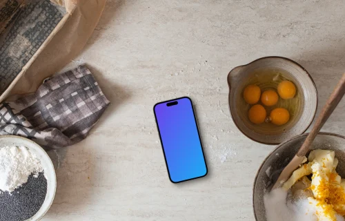 iPhone mockup dans la cuisine moderne
