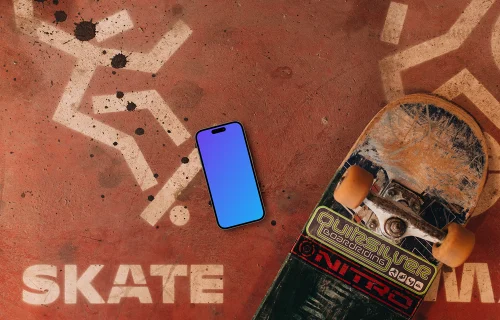 iPhone mockup in the urban backdrop skatepark
