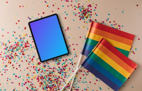 LGBT tablet mockup with rainbow flags