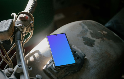 Pixel 6 mockup placed on a motorcycle fuel tank