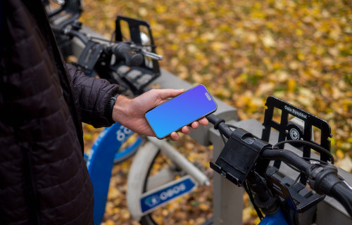 Renting a city bike with smartphone mockup