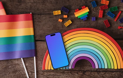 Smartphone mockup with a rainbow