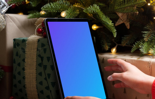 Tablet mockup under the Christmas tree