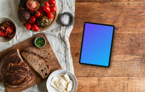 Tablet mockup with styled breakfast
