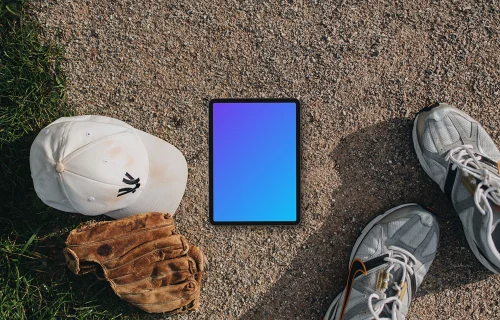 Tablet with baseball equipment