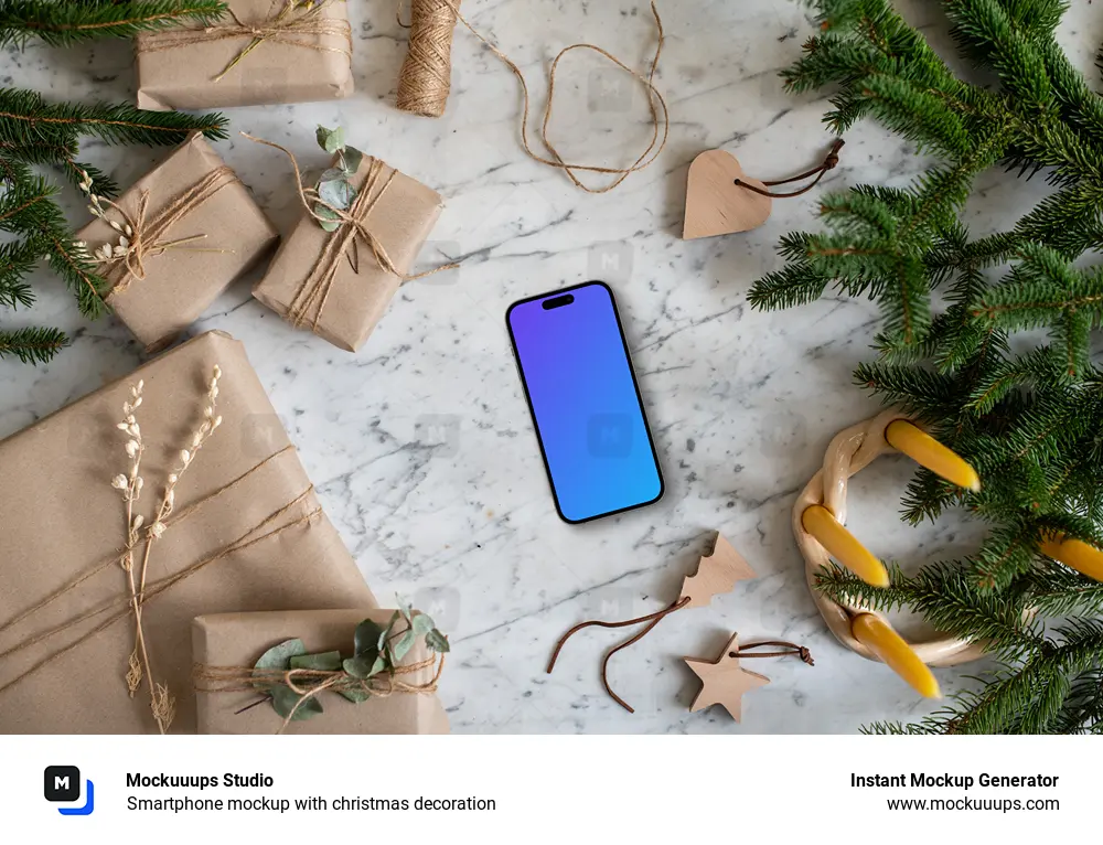 Smartphone mockup with christmas decoration