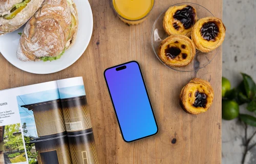 Smartphone mockup on a breakfast table