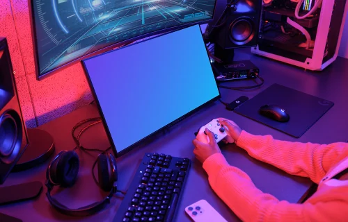 Dell display mockup with gaming setup