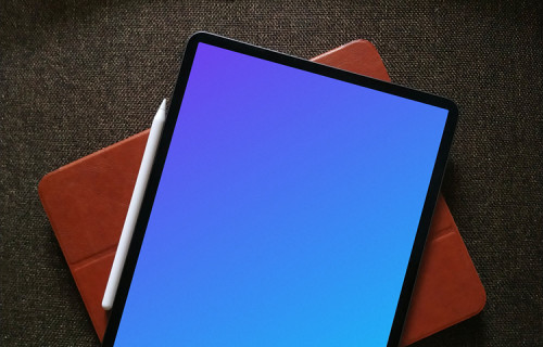 iPad mockup on a rug with an Apple pencil at the side