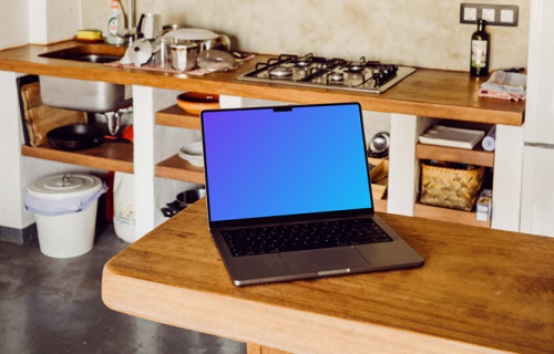 MacBook Pro mockup on a kitchen island