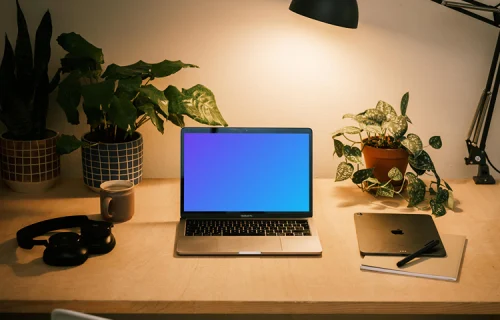 MacBook Pro mockup on a simple workspace setup