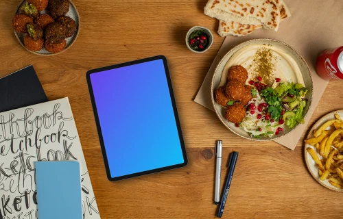 Middle Eastern food and tablet mockup