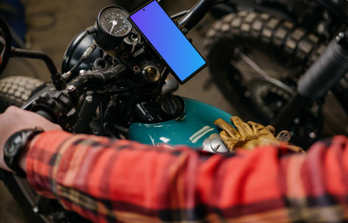 Motorcycle mechainc using a Pixel 6 mockup