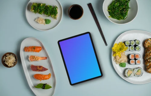 Sushi autour de la tablette mockup