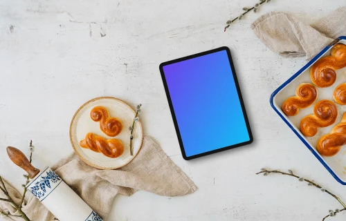 Tablet mockup with baked Easter pastries