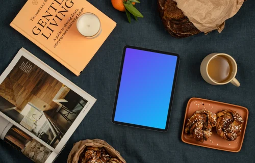 Tablet mockup with decorations and pastries