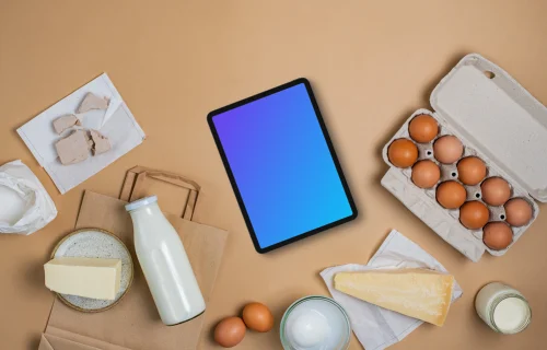 Tablet mockup with groceries