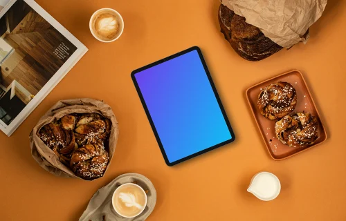 Tablet mockup with pastries