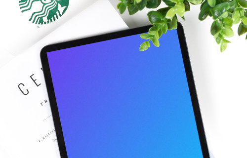 Tablet mockup with Starbucks coffee at the side