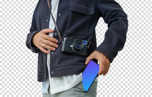 Photographe touristique avec un Google Pixel 6 mockup