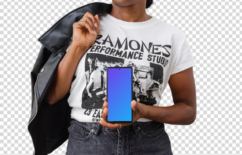 Woman of style with Google Pixel 6 mockup