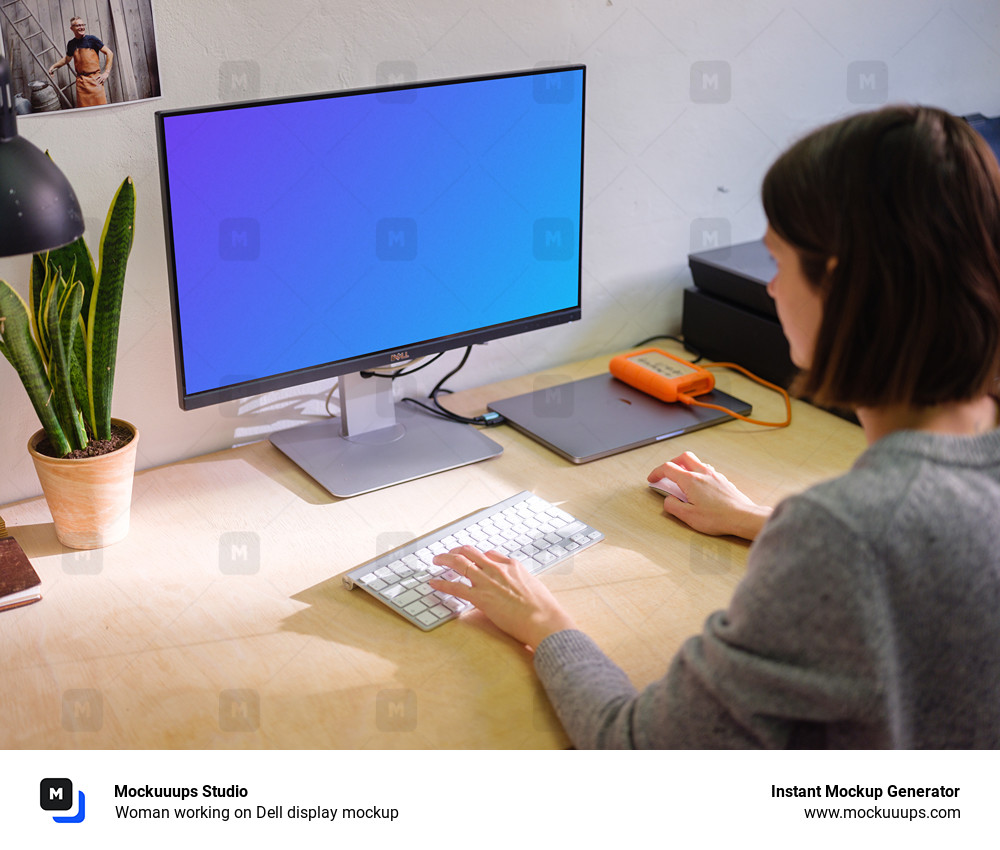 Femme travaillant sur un écran Dell mockup