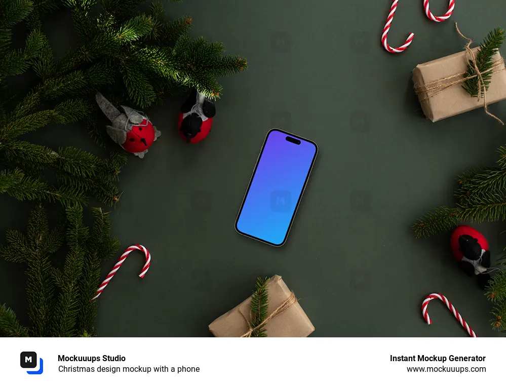 Christmas design mockup with a phone