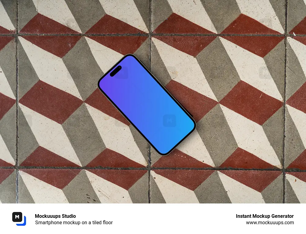 Smartphone mockup on a tiled floor