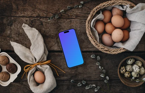 Smartphone de Pâques mockup avec des œufs