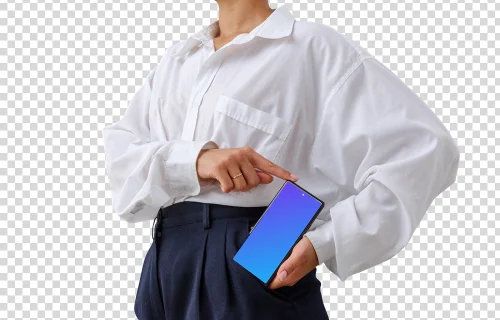 Feminine businessperson showcasing the Google Pixel 6 mockup
