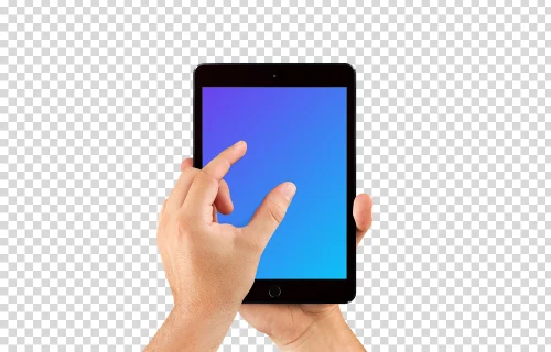 Homme zoomant sur l'écran de l'iPad mini Space Gray mockup