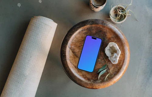 Peaceful relaxation area with an iPhone mockup