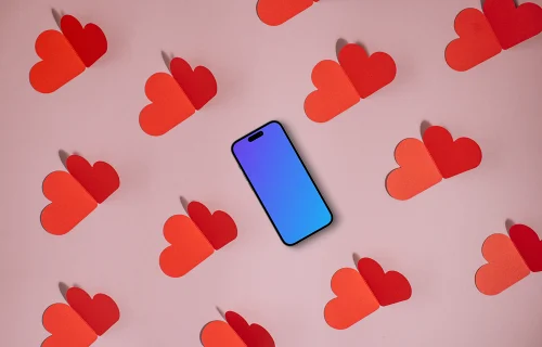 Phone mockup with hearths for Valentine’s Day