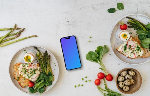 Smartphone mockup with Easter breakfast