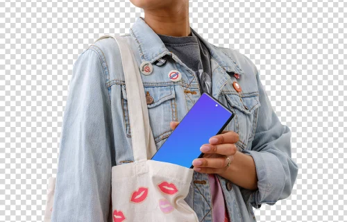 Un étudiant tient avec assurance un Google Pixel mockup