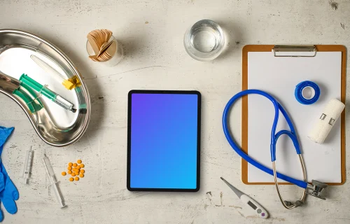Tablet mockup in modern medical environment