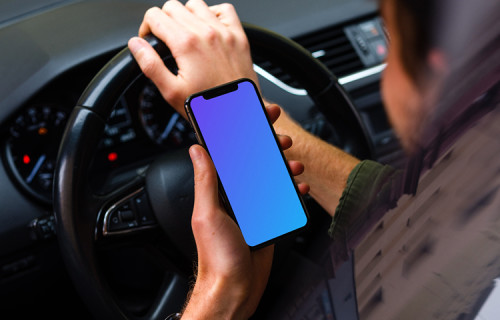 Window side view of driver using iPhone 11 mockup