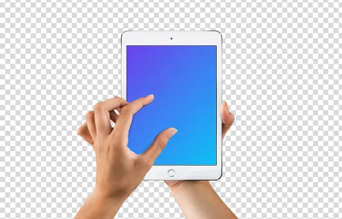 Écran de zoom féminin sur l'iPad Mini Silver mockup