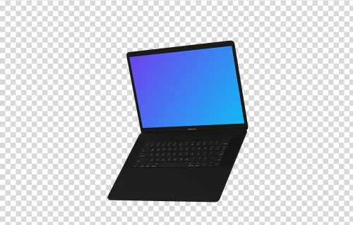 Macbook Pro ouvert mockup (Clay Dark) flottant vers la droite
