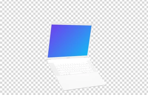 Opened Macbook Pro mockup (Clay White) floating to the left